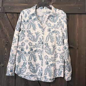 Calypso St. Barth White Button-Down Shirt with Blue Floral Print